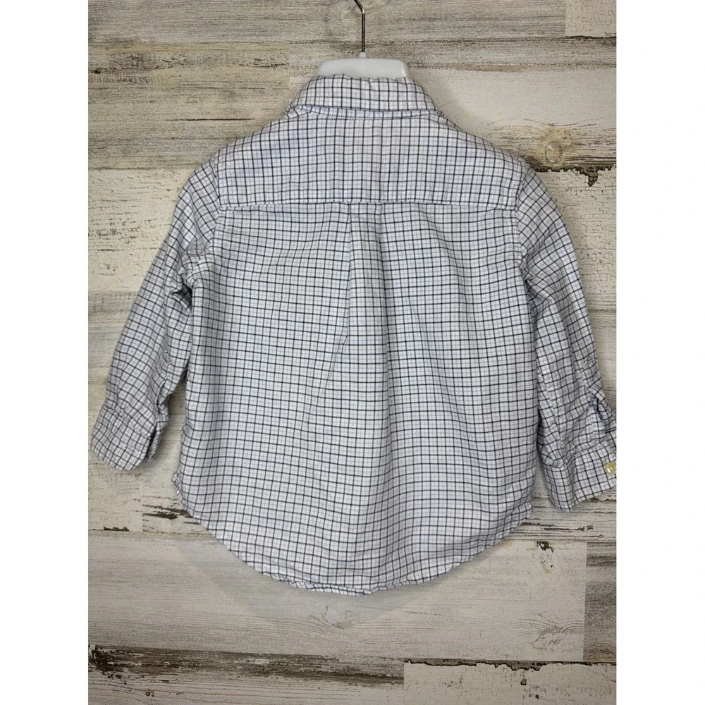 Ralph Lauren Button Up Shirt Boys 18M White Blue Plaid Cotton Preppy EUC